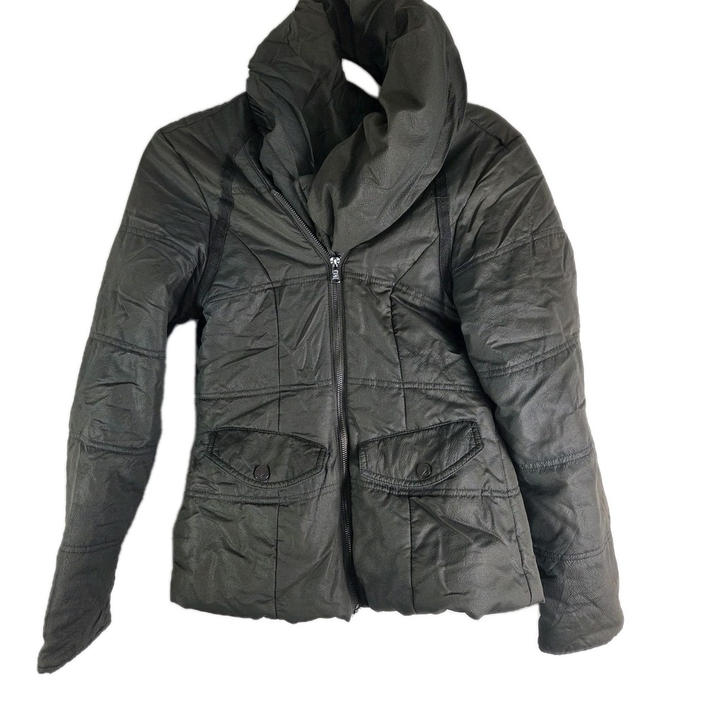 Kenneth Cole Puffer Coat Double Zip Cowl Neck Green Shirt Winter Coat Size Small